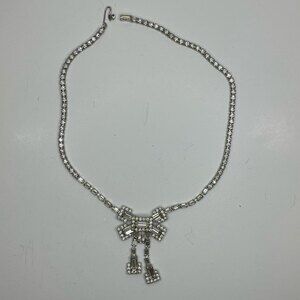 Albert Weiss Clear Rhinestone Bow Necklace